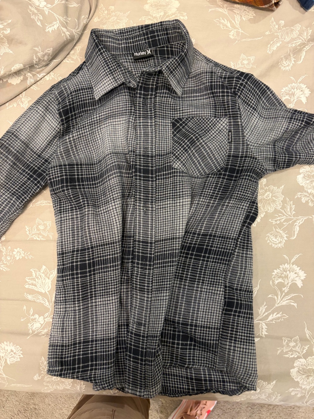 Hurley Boy’s Black & Gray Plaid Button-Up Shirt